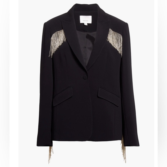 cinq a sept Jackets & Blazers - NWT $695 Cinq A Sept Ira Beaded Fringe Jacket Black Sz 6